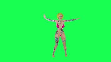 Full tattooed blonde woman in pink bikini dancing samba right angle isolated video