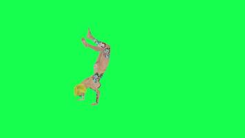 rubia tatuado mujer en rosado bikini golpecitos Derecha ángulo, aislado, verde pantalla video