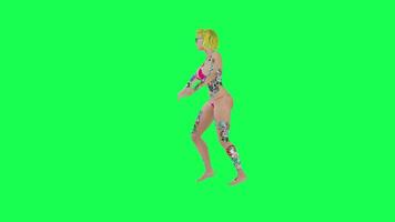 Full tattooed blonde woman in pink bikini dancing samba left angle isolated video