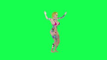 Sexy blonde tattooed woman in pink bikini dancing beautiful hip hop, right video