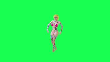 sexy blond tatoué femme dans rose bikini dansant hip hop et breakdance, droite video