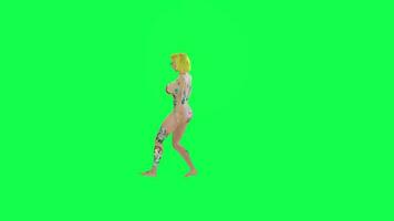 sexig blond tatuerade kvinna i rosa bikini dans skön höft hopp, vänster vinkel, video