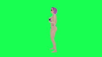 Hot pink haired woman in british flag bikini and sunglasses drinking soda video