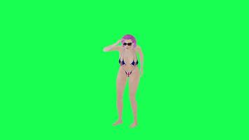 Hot woman in bikini British flag looking into distance isolated left angle green video