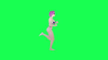 Sexy woman England flag bikini running fast right angle isolated green screen video