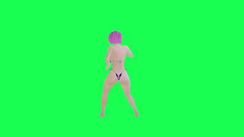 sexy vrouw in Brits vlag bikini dansen dwaas links hoek geïsoleerd groen scherm video