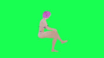 caliente mujer en británico bandera bikini sentado hablando aislado Derecha ángulo verde video