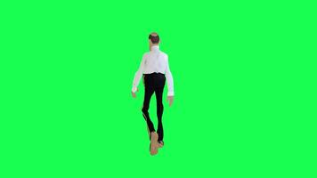 3d calvo animado hombre caminando aislado espalda ángulo verde pantalla video