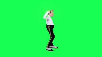 3d tall skinny bald cartoon man happy after victory front angle isolated green video