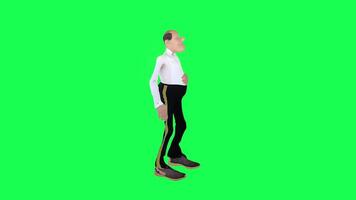 3d tall skinny bald animated man drinking alcohol left angle isolated green video