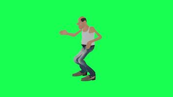 fanático alto flaco 3d hombre bailando loco frente ángulo aislado verde pantalla video