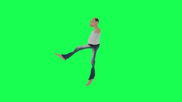 3d alto flaco calvo hombre bailando y hilado frente ángulo aislado verde pantalla video