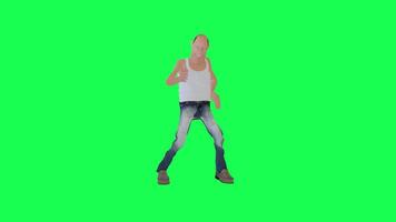 Addicted tall skinny 3d man dancing crazy right angle isolated green screen video