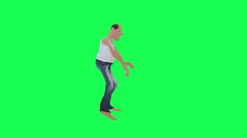 3d Careca magro viciado homem dançando salsa esquerda ângulo isolado verde tela video