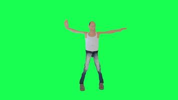 3d bald tall skinny man dancing samba right angle isolated green screen video