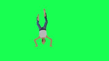 3d tall skinny bald man dancing and spinning left angle isolated green screen video