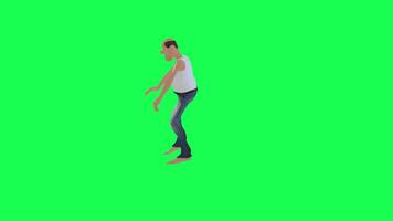 3d calvo flaco adicto hombre bailando robot cadera salto frente ángulo aislado verde video