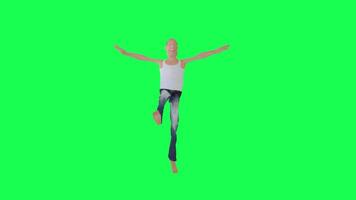 3d tall bald skinny man dancing jazz right angle isolated green screen video