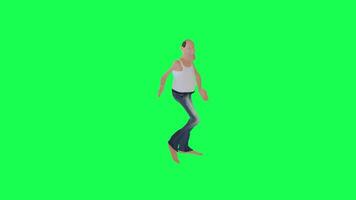 3d Calvo magro dipendente uomo danza salsa giusto angolo isolato verde schermo video