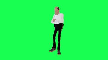 Tall skinny 3d bald animated man waiting angrily right angle isolated green video