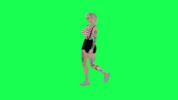 3d calvo alto flaco granjero hombre bailando cadera salto frente ángulo aislado verde pantalla video