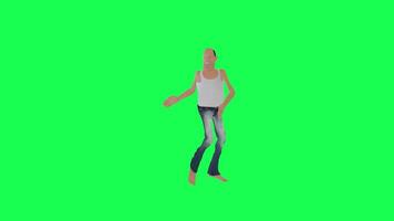 3d alto Calvo dipendente uomo danza salsa giusto angolo isolato verde schermo video