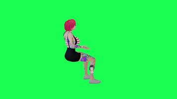 Full tattooed woman in red white top and short skirt angry cursing green screen video