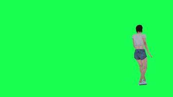 Slim woman in green screen with white skin and make-up face and short and sloppy video