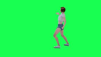 Slim woman in green screen with white skin and make-up face and short and sloppy video