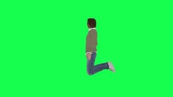 en flicka med en vanligt kropp och en lång höjd i de grön skärm med ljus och w video