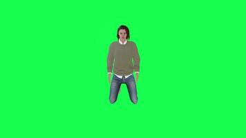 A girl with a normal body and a tall height in the green screen with light and w video