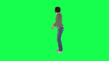 A girl with a normal body and a tall height in the green screen with light and w video