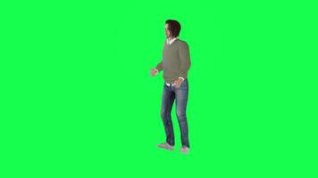 A girl with a normal body and a tall height in the green screen with light and w video