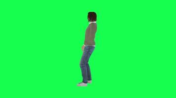 A girl with a normal body and a tall height in the green screen with light and w video