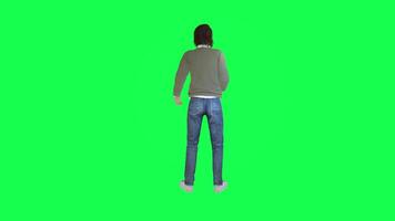 A girl with a normal body and a tall height in the green screen with light and w video