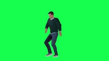 une homme avec une Ordinaire athlétique corps dans vert écran avec grand la taille et longue bras video