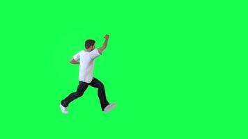A thin criminal man in a green screen with a white t-shirt and black pants, torn video