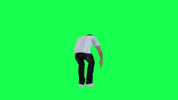 A slim male criminal in green screen with white t-shirt and black trousers, whit video