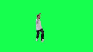 A thin criminal man in green screen with a white t-shirt and black pants, white video