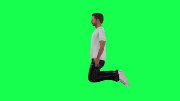 A thin male criminal in green screen with a white t-shirt and black pants, white video