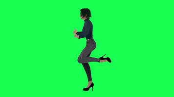 A girl with a thin body and sports barbie in green screen with tall height and a video