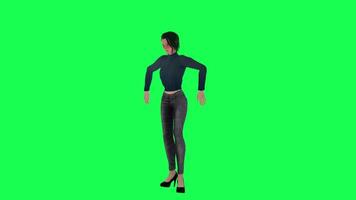 un' ragazza con un' sottile figura e gli sport Barbie nel verde schermo con alto altezza e video