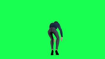 een meisje met een slank figuur en sport- Barbie in groen scherm met hoog hoogte en video