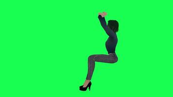 een meisje met een dun lichaam en sport- Barbie in groen scherm met hoog hoogte en een video