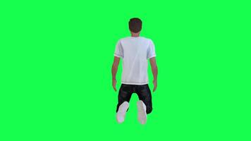 A slim criminal man in green screen with white t-shirt and black pants, white to video