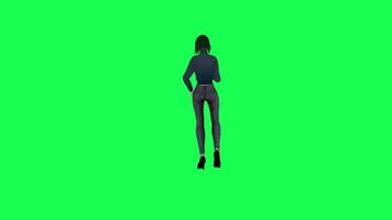 A girl with a thin body and sports barbie in green screen with tall height and a video