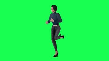 een meisje met een dun figuur en sport- Barbie in groen scherm met hoog hoogte en video