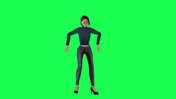 A girl with a thin body and sports barbie in green screen with tall height and a video