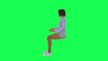 en flicka med atletisk kropp, figur och tunn i grön skärm med lång höjd och video