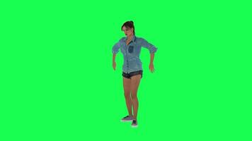 A woman with wheat skin and medium and normal body in the green screen with a lo video